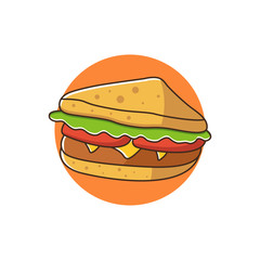 Flat Illustration Vector Graphic of Ham and Swiss Cheese Sandwich Fast Food. Perfect for Greeting Card, Invitation Card, Poster, Banner, Icon, Menu, etc.