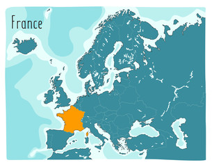 Colorful vector map of France situation in Europe