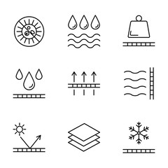 Physical properties and characteristics of fabrics vector icons