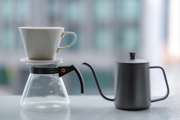 Close up of Drip coffee maker, Black coffee, Espresso coffee, Drip coffee pot