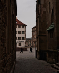 narrow street in the old town of stuttgart, germany. 