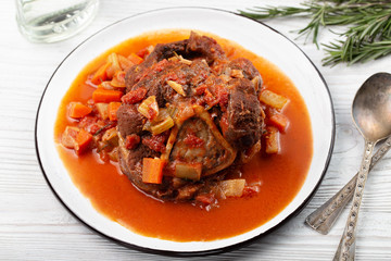 Stew beef meat shin with bone, osso bucco