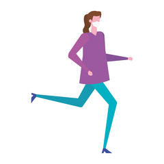 young woman running using face mask isolated icon vector illustration design