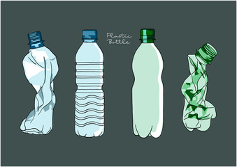 Vector Illustration of Crumpled Plastic Bottles