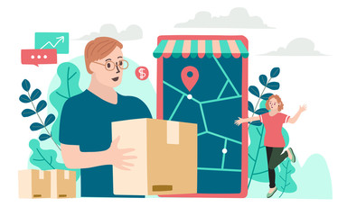 Delivery website banner in flat illustration vector style