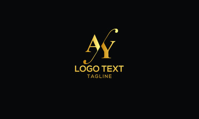 Letter AY with cuts abstract alphabet, font, text, typography, initials design in golden color with black background icon for the logo
