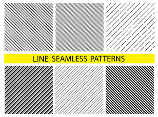 Diagonal lines set. Seamless surface pattern design with symmetrical linear ornament. Stripes motif.