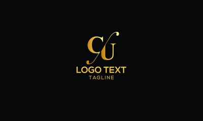 Letter CU  with cuts abstract alphabet, font, text, typography, initials design in golden color with black background icon for the logo