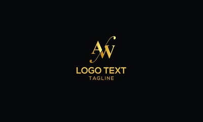 Letter AW with cuts abstract alphabet, font, text, typography, initials design in golden color with black background icon for the logo