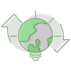 Light bulb and green globe icon. Concept of renewable energy. Flat style. Isolated. 