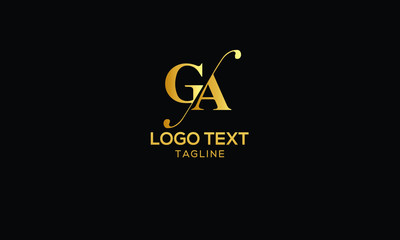 Letter GA with cuts abstract alphabet, font, text, typography, initials design in golden color with black background icon for the logo