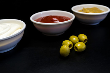 Ketchup, mayonnaise, mustard sauces