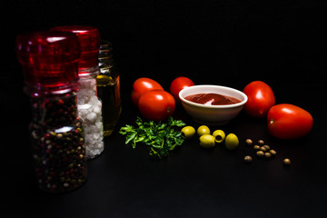 Ingredients and sauces for pizza