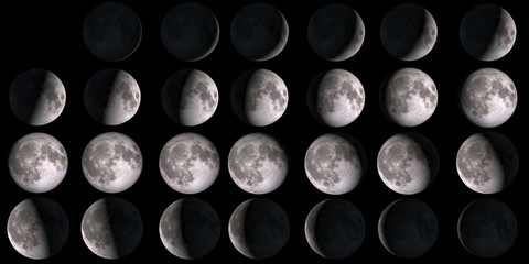 Moon calendar. Set of moon phases. Elements of this image furnished by NASA.