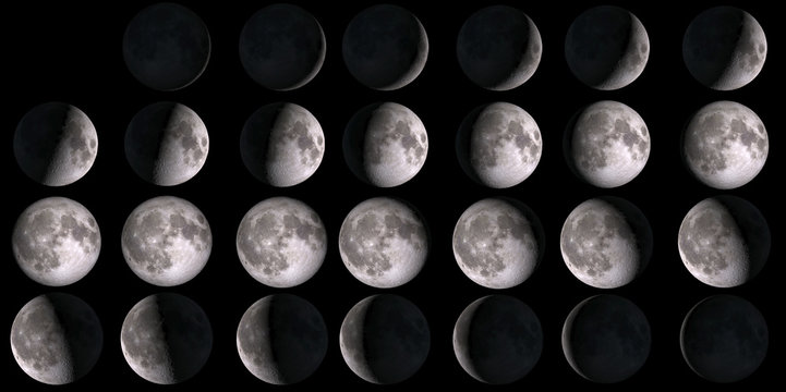 Moon calendar. Set of moon phases. Elements of this image furnished by NASA.