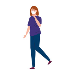 young woman using face mask with sore throat vector illustration design