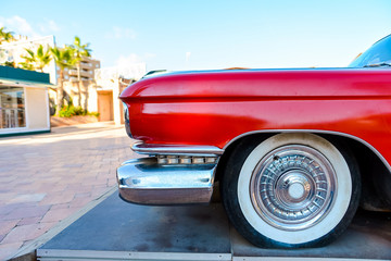 front side of a red retro car