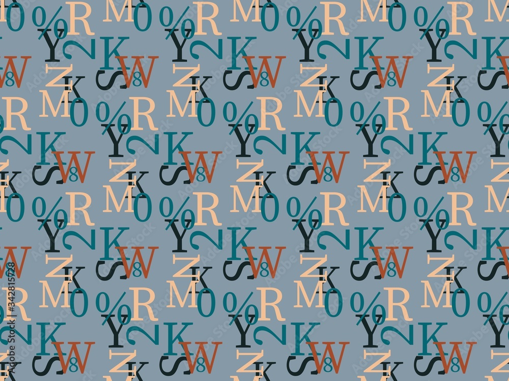 Fototapete seamless bright spring pattern with numbers and letters.