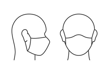 Wearing medical mask linear icon on white background. Editable stroke