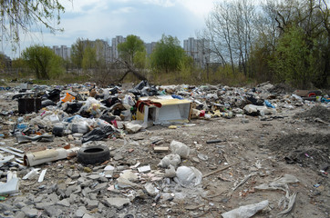 Spring landscape.Ecology of Ukraine. Nature near Ukrainian capital. Environmental contamination. Illegal junk dump. Kiev,Ukraine