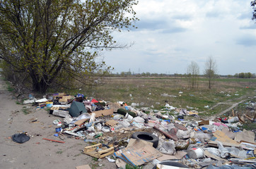 Spring landscape.Ecology of Ukraine. Nature near Ukrainian capital. Environmental contamination. Illegal junk dump. Kiev,Ukraine