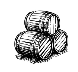 three wooden barrels for wine and other alcohol