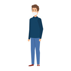 young man using face mask isolated icon vector illustration design