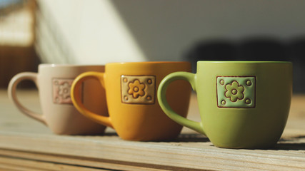 Three retro coffes cups