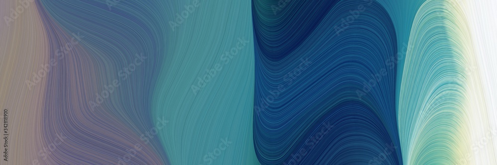 Poster abstract artistic horizontal banner with teal blue, beige and gray gray colors. fluid curved lines with dynamic flowing waves and curves