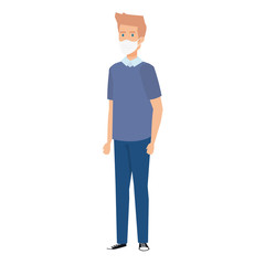 young man using face mask isolated icon vector illustration design