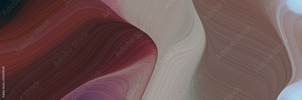 Poster abstract surreal designed horizontal banner with old mauve, gray gray and pastel blue colors. fluid curved lines with dynamic flowing waves and curves