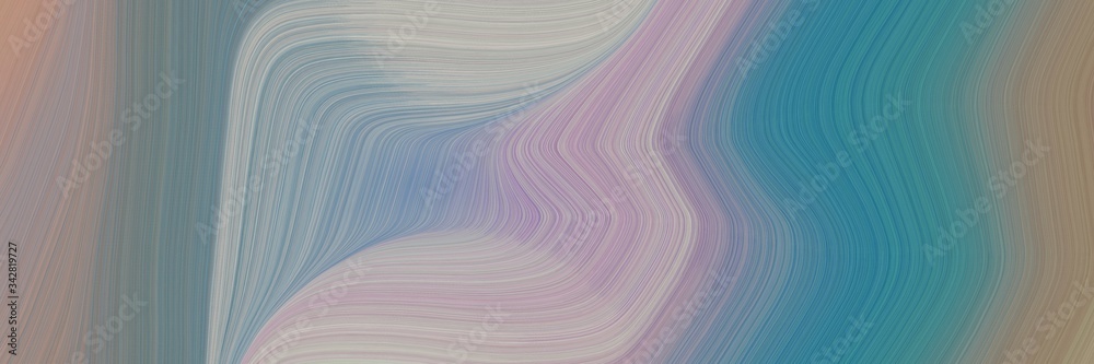 Poster abstract flowing horizontal header with light slate gray, teal blue and silver colors. fluid curved flowing waves and curves