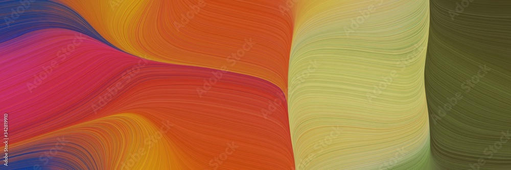 Poster abstract surreal horizontal header with coffee, dark slate gray and dark khaki colors. fluid curved flowing waves and curves