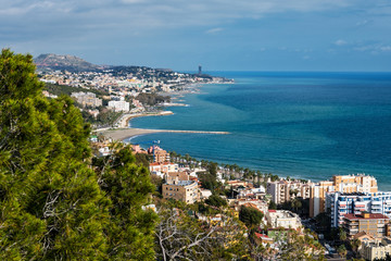 Fototapeta premium Aerial view of the Malagueta beach in Málaga in Southern Spain.