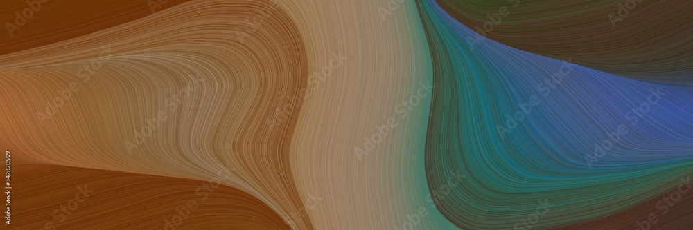 Poster abstract flowing header design with brown, dark slate gray and teal blue colors. fluid curved lines with dynamic flowing waves and curves