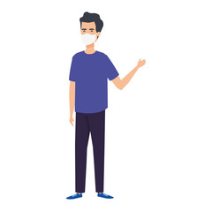 young man waving using face mask isolated icon vector illustration design