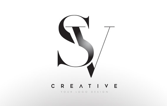 SV sv letter design logo logotype icon concept with serif font and classic elegant style look vector