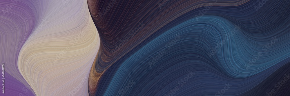 Poster abstract moving horizontal banner with dark slate gray, very dark blue and dark gray colors. fluid curved lines with dynamic flowing waves and curves