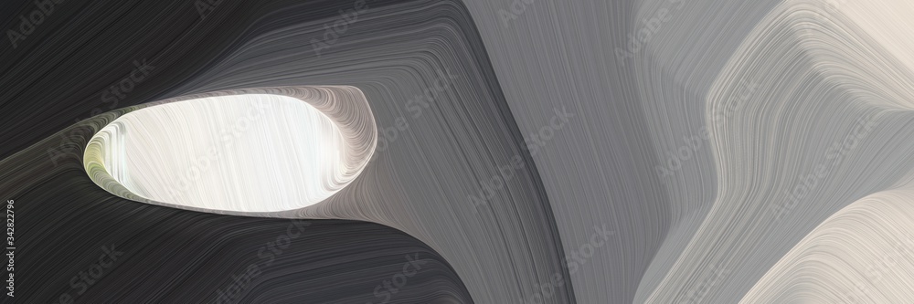 Poster abstract surreal horizontal banner with gray gray, light gray and very dark blue colors. fluid curved lines with dynamic flowing waves and curves