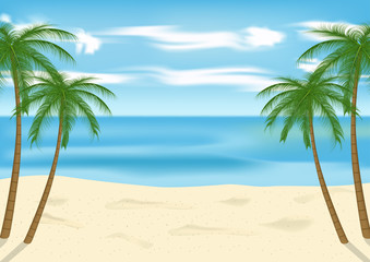 Obraz na płótnie Canvas Tropical blue sea and a sand beach with palm.