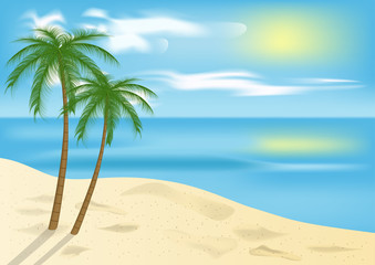 Fototapeta na wymiar Tropical blue sea and a sand beach with palm.