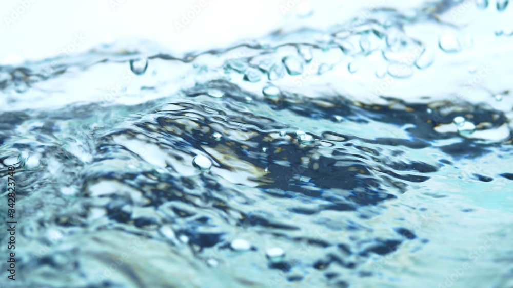 Wall mural soft blur focus of abstract water splash surface filling the frame with the water drop and waving li