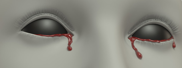 Black eyes. Bloody tears. 3D rendering. Art concept.
