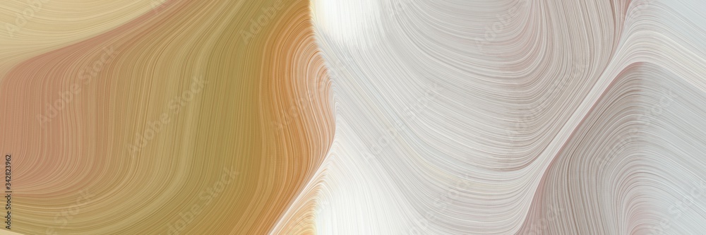 Poster abstract decorative designed horizontal header with pastel gray, dark khaki and peru colors. fluid curved lines with dynamic flowing waves and curves