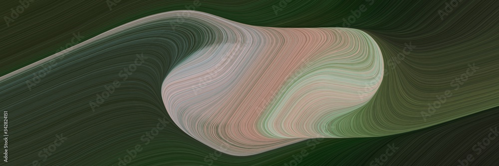 Poster abstract flowing horizontal banner with very dark green, rosy brown and gray gray colors. fluid curv
