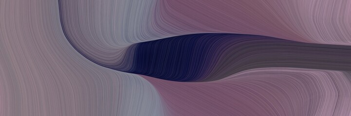 abstract surreal horizontal banner with old lavender, very dark blue and old mauve colors. fluid curved flowing waves and curves