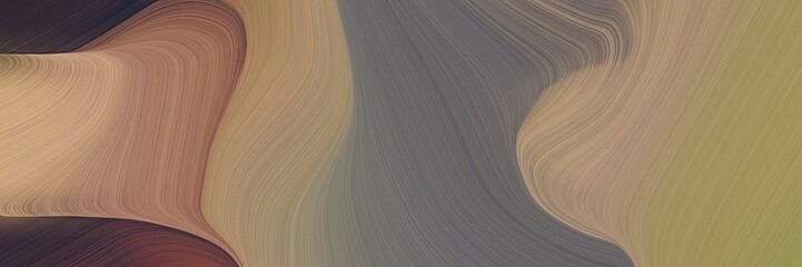abstract moving horizontal banner with pastel brown, gray gray and very dark violet colors. fluid curved flowing waves and curves