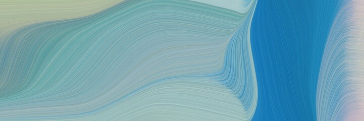 abstract moving designed horizontal header with dark gray, strong blue and cadet blue colors. fluid curved lines with dynamic flowing waves and curves
