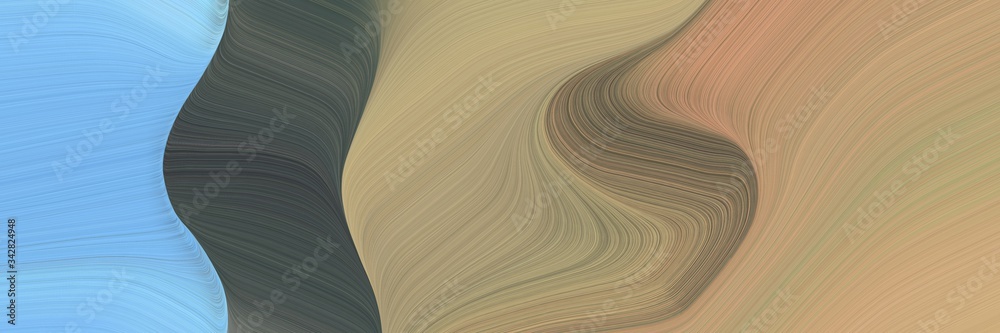 Poster abstract moving header with rosy brown, dark khaki and sky blue colors. fluid curved lines with dynamic flowing waves and curves