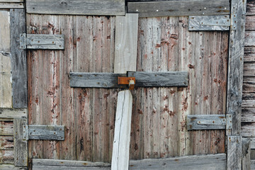 Locked old beach hut door, Chesil Beach UK